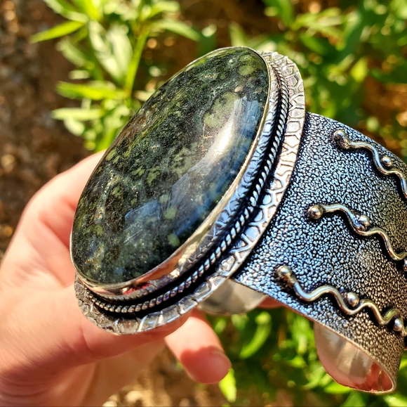 New Kambaba Jasper 925 Silver Cuff Bracelet. - Picture 6 of 15